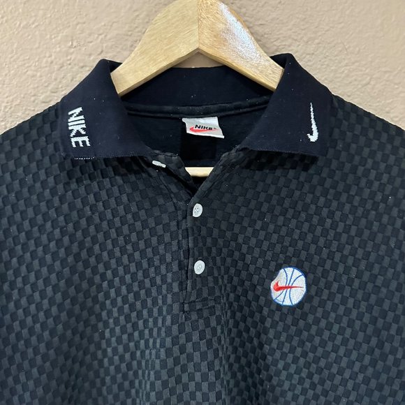 Vintage 90's Nike Black Polo Basketball Checkered Shirt Mens Size Large - Picture 2 of 9